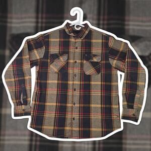 Redwood Creek Men's Large Heavyweight Flannel Shirt Brown Plaid Cotton Pockets